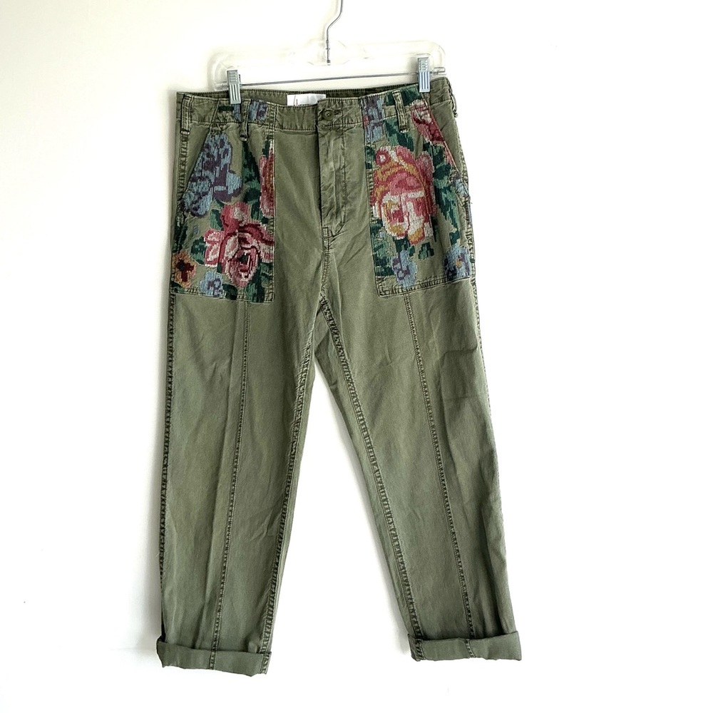 Anthropologie Floral Tapestry Pocket Pants Women Size 30 Olive Green Boho Artsy - Picture 3 of 10